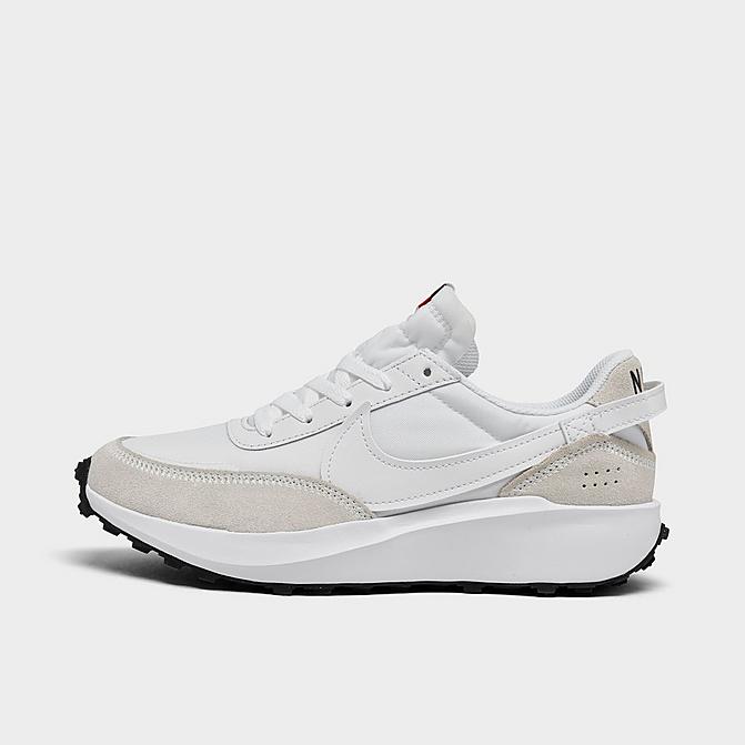 Right view of Women's Nike Waffle Debut Casual Shoes in White/White/Black/Orange/Clear Click to zoom