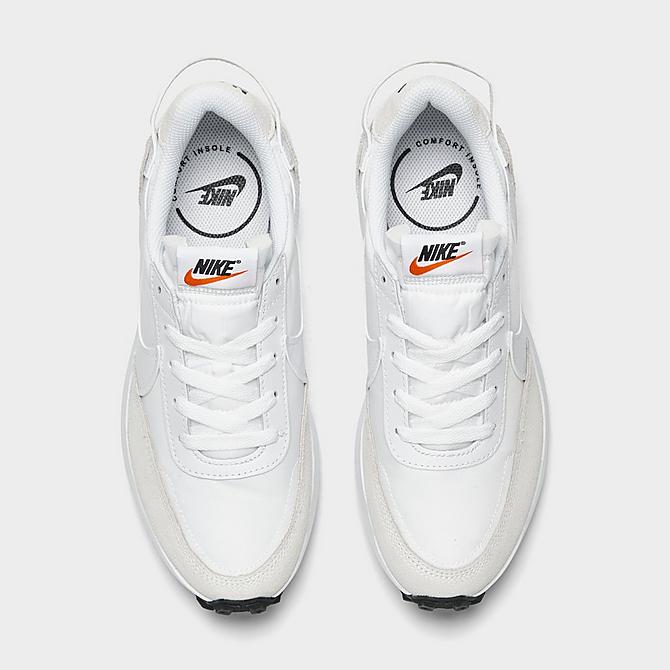 Back view of Women's Nike Waffle Debut Casual Shoes in White/White/Black/Orange/Clear Click to zoom