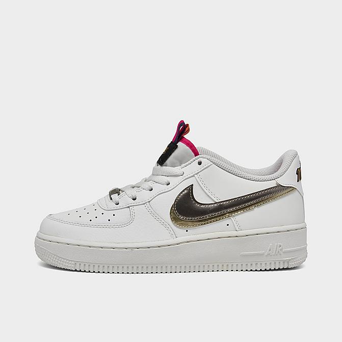 Right view of Girls' Big Kids' Nike Air Force 1 LV8 Casual Shoes in Off Noir/Metallic Pewter/Summit White/Pink Prime Click to zoom