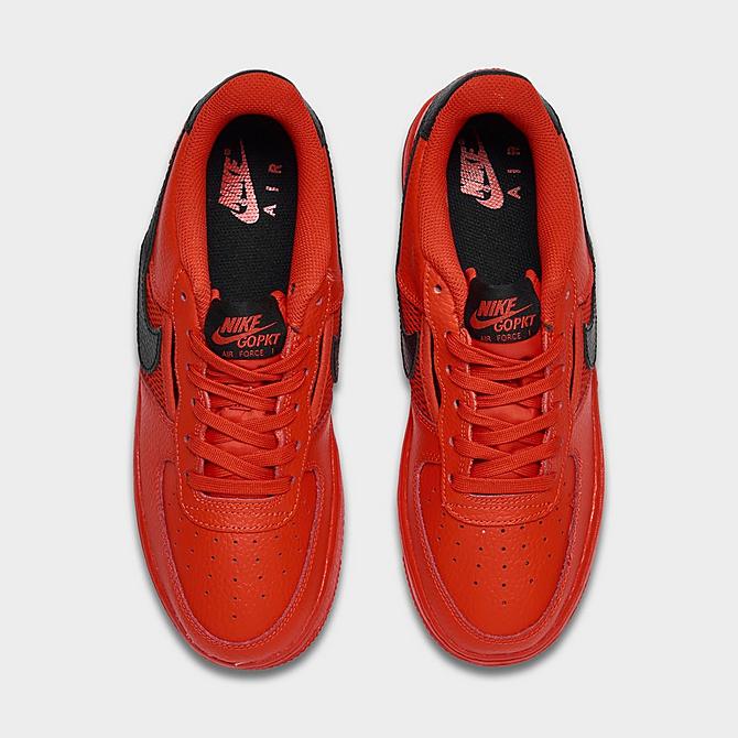 Back view of Big Kids' Nike Air Force 1 LV8 Casual Shoes in Habanero Red/Black/Habanero Red/White Click to zoom