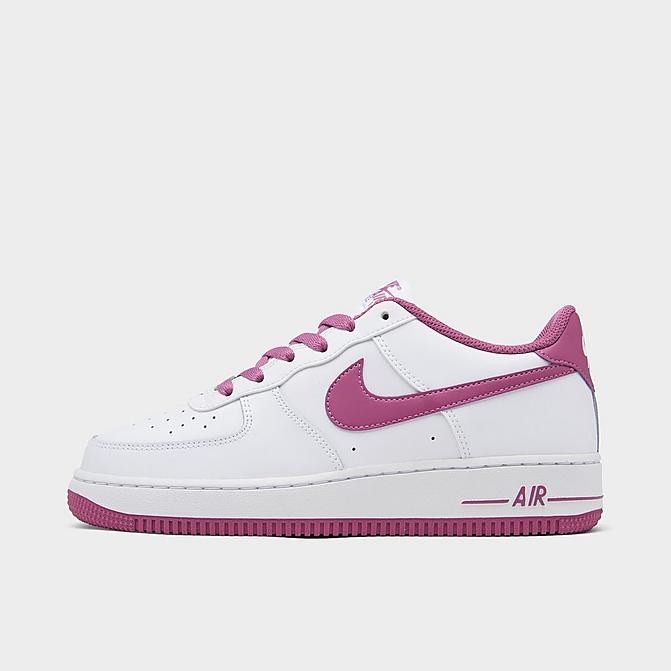 Right view of Big Kids' Nike Air Force 1 '06 Casual Shoes in White/White/Light Bordeaux Click to zoom