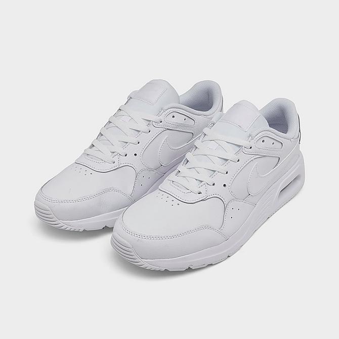 Three Quarter view of Men's Nike Air Max SC Leather Casual Shoes in White/White/White Click to zoom