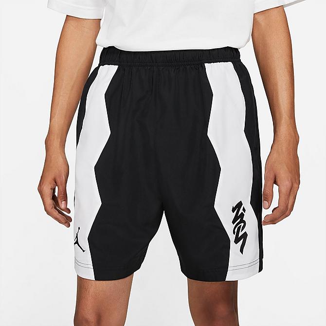 Front Three Quarter view of Men's Jordan Dri-FIT Zion Shorts in Black/White/Black Click to zoom