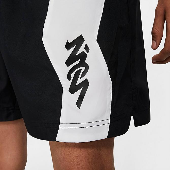 Back Right view of Men's Jordan Dri-FIT Zion Shorts in Black/White/Black Click to zoom