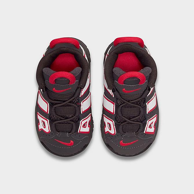 Back view of Kids' Toddler Nike Air More Uptempo Basketball Shoes in Medium Ash/White/Black/Siren Red Click to zoom