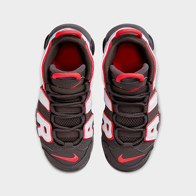 Back view of Boys' Little Kids' Nike Air More Uptempo Basketball Shoes in Medium Ash/White/Black/Siren Red Click to zoom