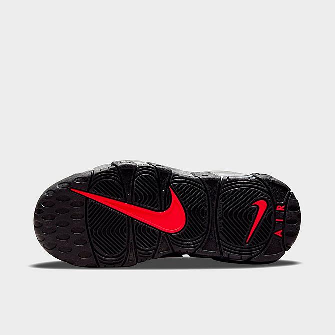 Bottom view of Boys' Little Kids' Nike Air More Uptempo Basketball Shoes in Medium Ash/White/Black/Siren Red Click to zoom