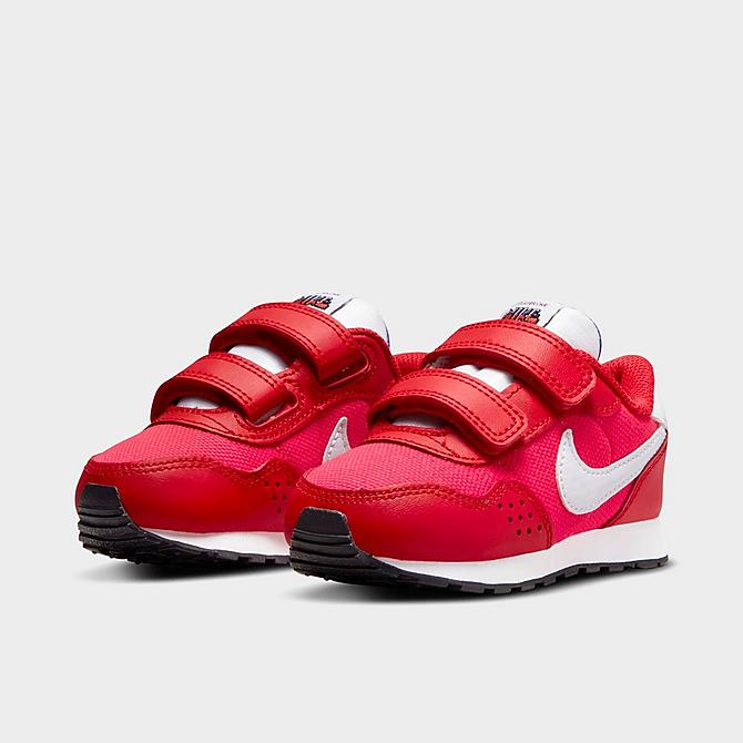 Three Quarter view of Kids' Toddler Nike MD Valiant SE Casual Shoes in Siren Red/White/University Red/Psychic Purple Click to zoom