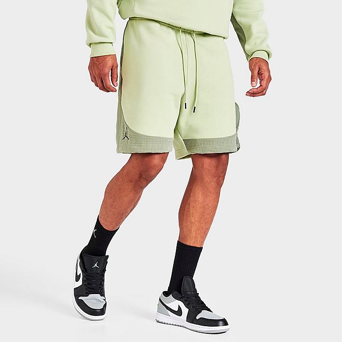 Front view of Men's Jordan 23 Engineered French Terry Shorts in Olive Aura/Jade Stone Click to zoom