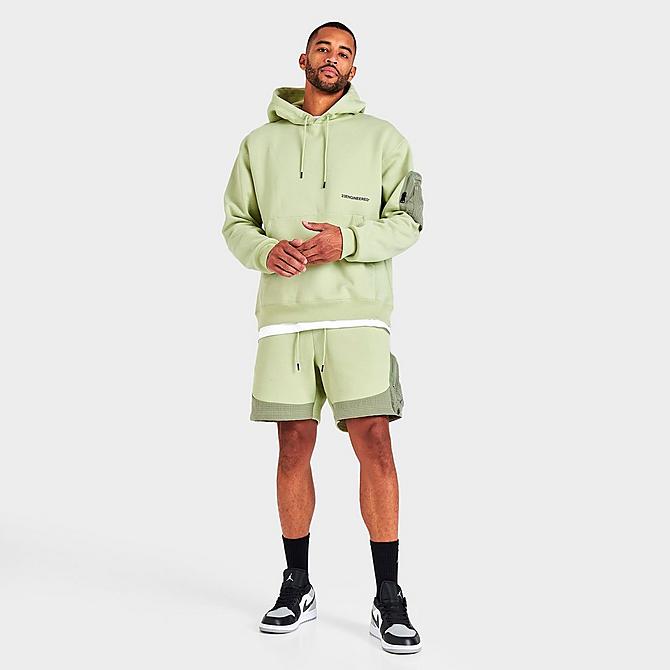 Front Three Quarter view of Men's Jordan 23 Engineered French Terry Shorts in Olive Aura/Jade Stone Click to zoom