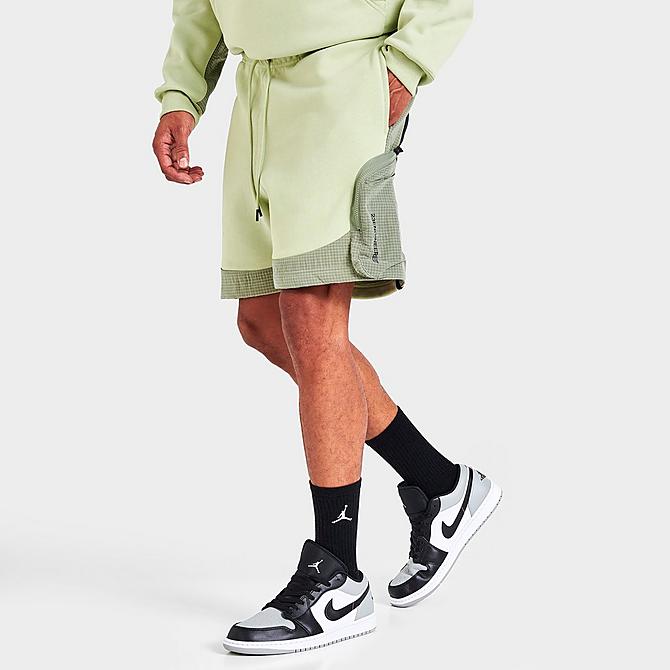 Back Left view of Men's Jordan 23 Engineered French Terry Shorts in Olive Aura/Jade Stone Click to zoom
