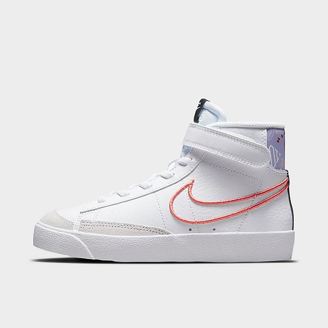 Right view of Girls' Little Kids' Nike Blazer Mid '77 SE Casual Shoes in White/Purple Pulse/Pink Foam/Magic Ember Click to zoom