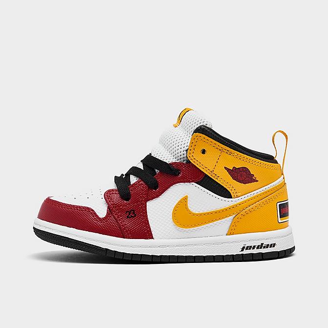 Right view of Kids' Toddler Air Jordan 1 Mid SE Casual Shoes in Black/University Gold/Gym Red/White Click to zoom