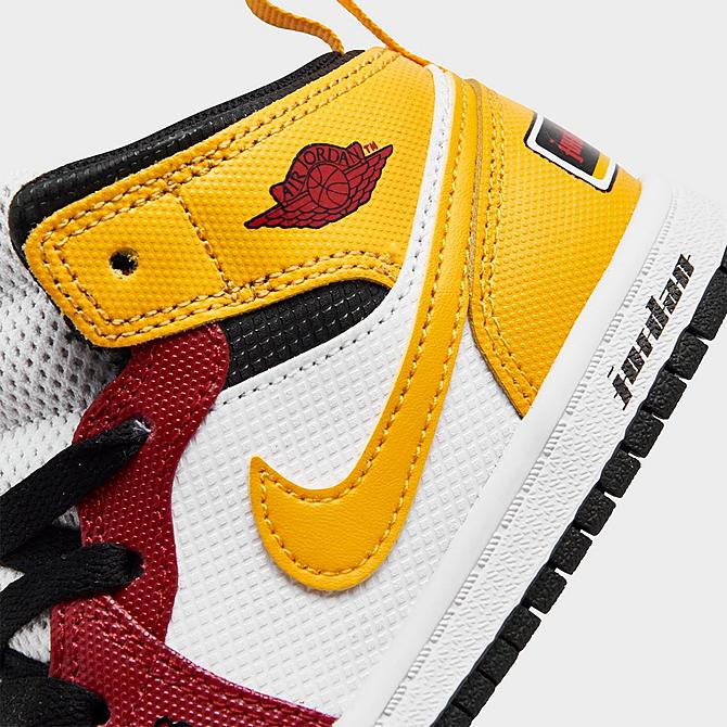 Front view of Kids' Toddler Air Jordan 1 Mid SE Casual Shoes in Black/University Gold/Gym Red/White Click to zoom