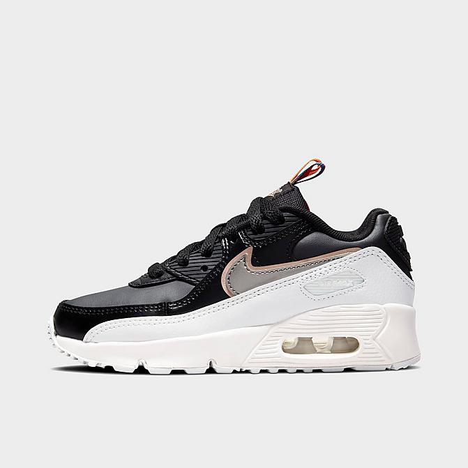 Right view of Little Kids' Nike Air Max 90 LTR SE Casual Shoes in Off Noir/Black/Summit White/Metallic Pewter Click to zoom