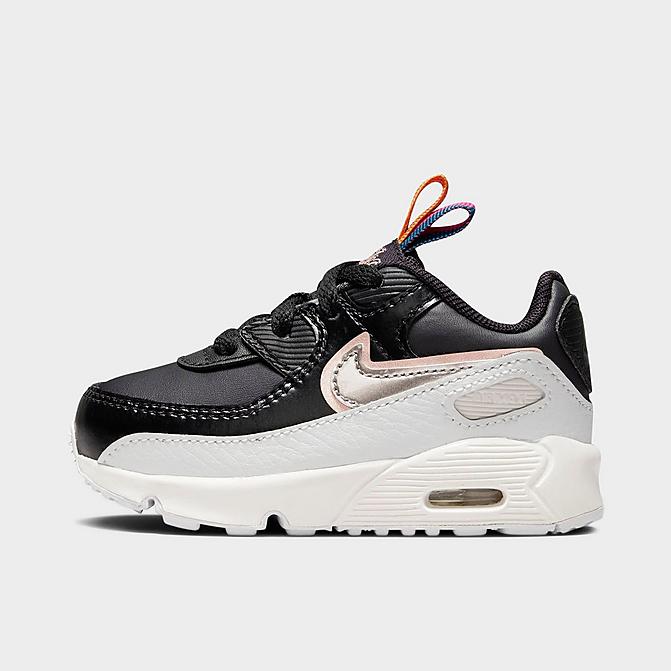 Right view of Kids' Toddler Nike Air Max 90 LTR SE Casual Shoes in Off Noir/Black/Summit White/Metallic Pewter Click to zoom