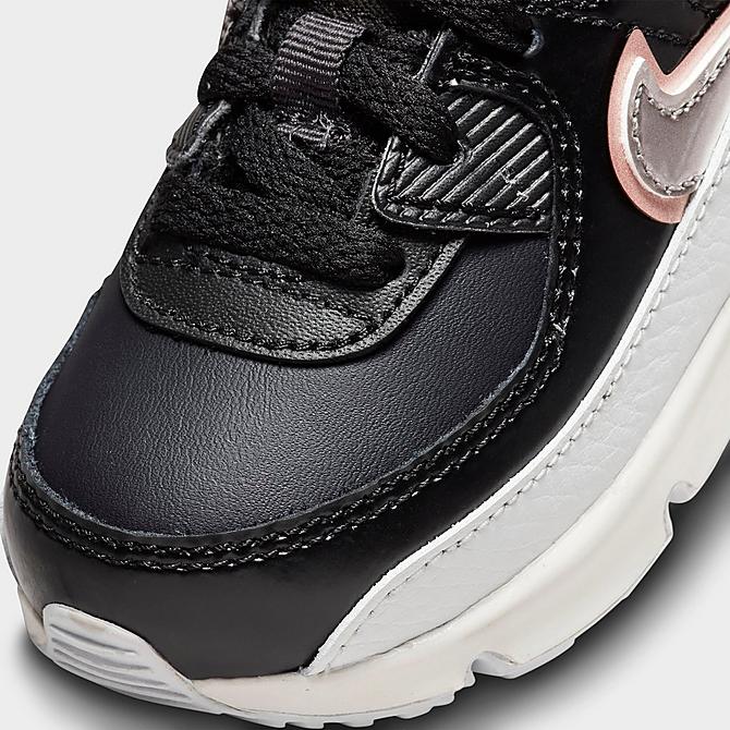 Front view of Kids' Toddler Nike Air Max 90 LTR SE Casual Shoes in Off Noir/Black/Summit White/Metallic Pewter Click to zoom