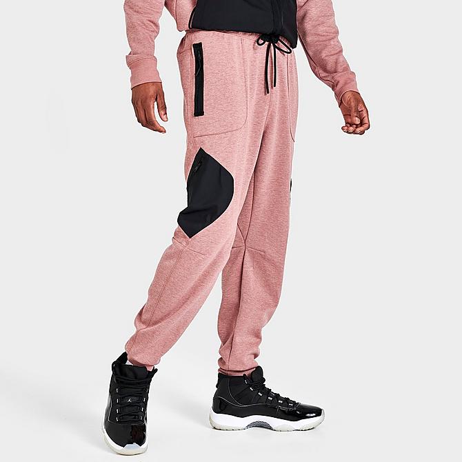 Back Left view of Men's Jordan Dri-FIT Air Fleece Pants in Fossil Rose/Black/Reflective Silver Click to zoom