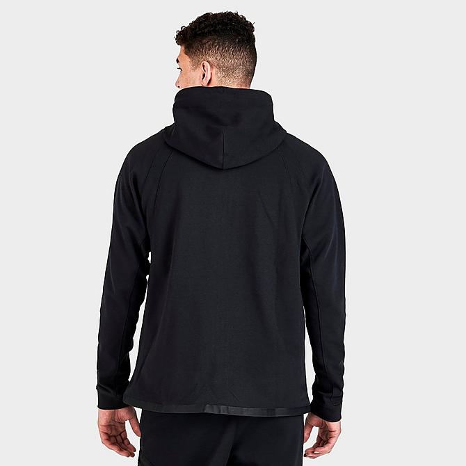 Back Right view of Men's Jordan Essentials Full-Zip Hooded Warmup Jacket in Black/Gym Red Click to zoom