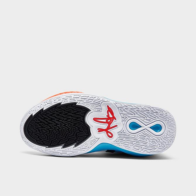Bottom view of Big Kids' Nike Kyrie Infinity SE Basketball Shoes in White/Citron Tint/Baltic Blue/Bright Crimson Click to zoom