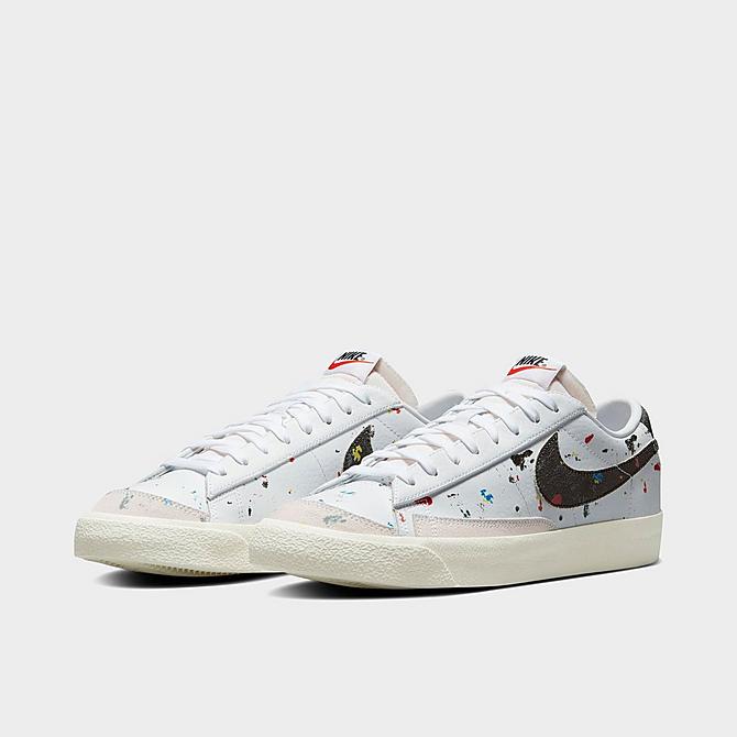 Three Quarter view of Nike Blazer Low '77 Paint Splatter Casual Shoes in White/White/Sail/Black Click to zoom