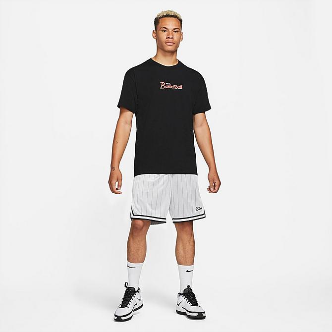 Front Three Quarter view of Men's Nike Basketball 90s Script Short-Sleeve T-Shirt in Black Click to zoom