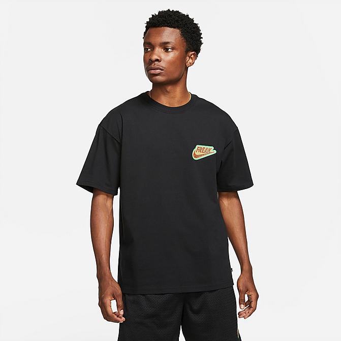 Front view of Men's Nike Giannis Freak Short-Sleeve T-Shirt in Black Click to zoom