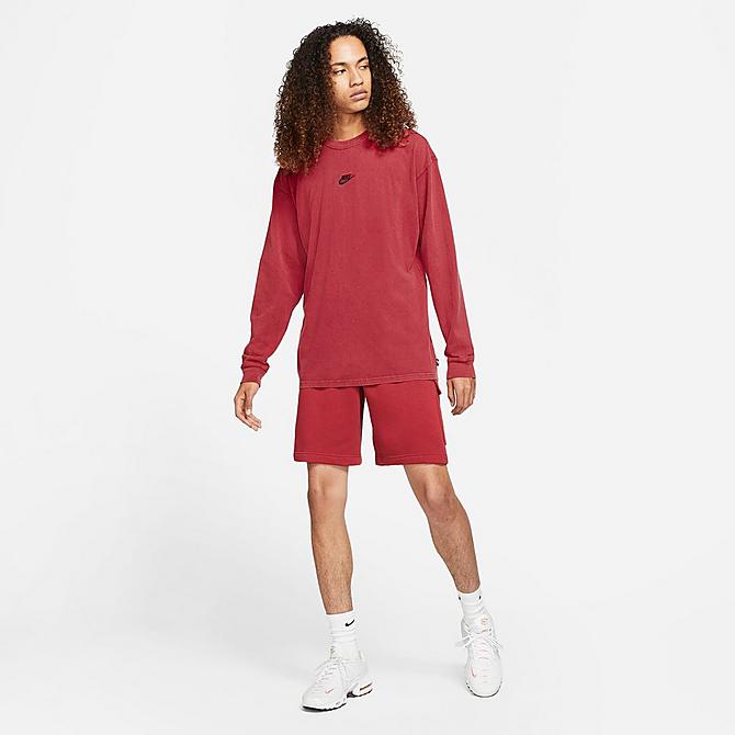 Front Three Quarter view of Men's Nike Sportswear Air Max 90 Long-Sleeve T-Shirt in Pomegranate/Black Click to zoom