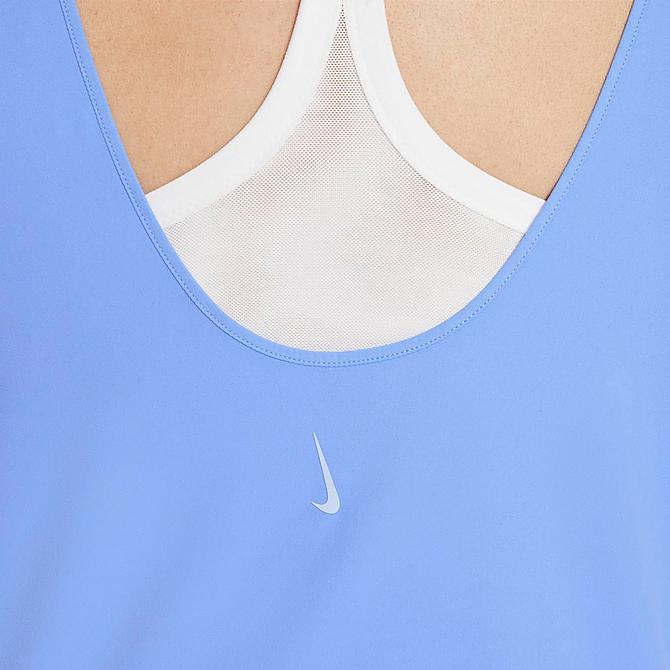 On Model 5 view of Women's Nike Yoga Luxe T-Shirt (Plus Size) in Royal Pulse/Aluminum Click to zoom