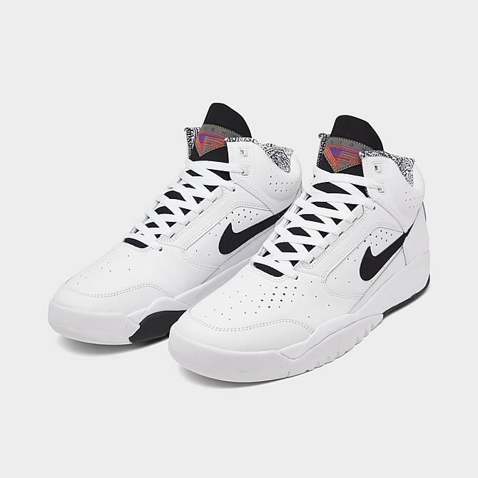 Three Quarter view of Men's Nike Air Flight Lite Mid Casual Shoes in White/Black Click to zoom