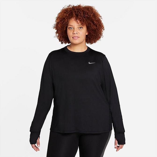 Front view of Women's Nike Dri-FIT Element Crewneck Training Top (Plus Size) in Black Click to zoom