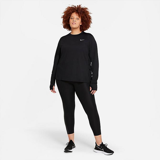 Front Three Quarter view of Women's Nike Dri-FIT Element Crewneck Training Top (Plus Size) in Black Click to zoom