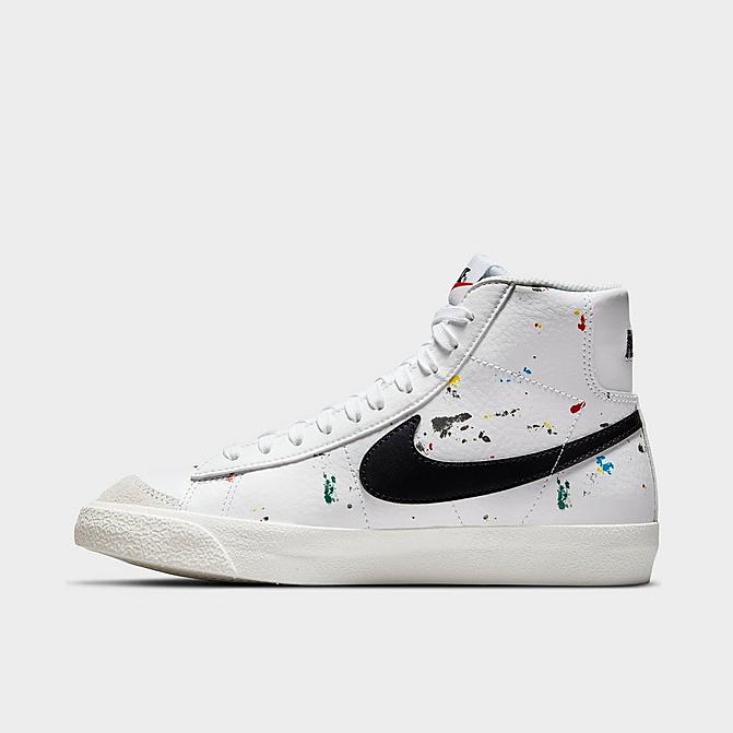 Right view of Big Kids' Nike Blazer Mid '77 Paint Splatter Casual Shoes in White/Black/White/Sail Click to zoom