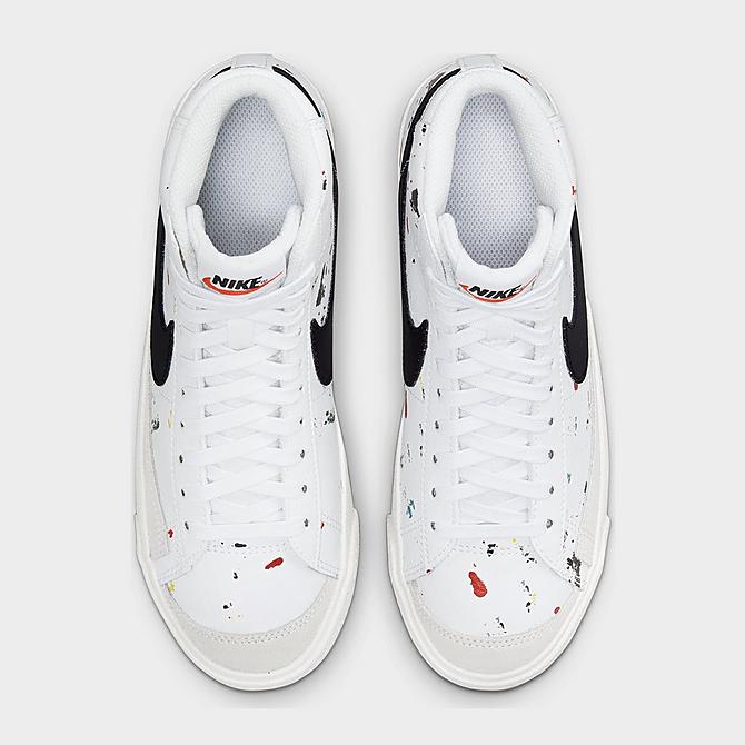Back view of Big Kids' Nike Blazer Mid '77 Paint Splatter Casual Shoes in White/Black/White/Sail Click to zoom