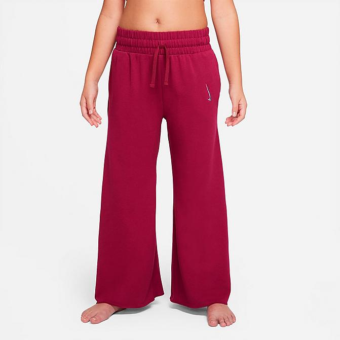 Front view of Girls' Nike Yoga Pants (Plus Size) in Rush Maroon Click to zoom