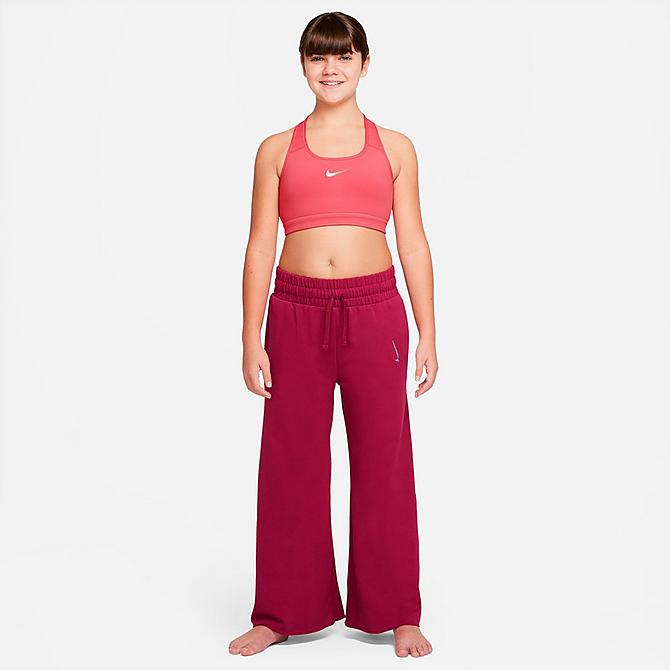 Back Left view of Girls' Nike Yoga Pants (Plus Size) in Rush Maroon Click to zoom
