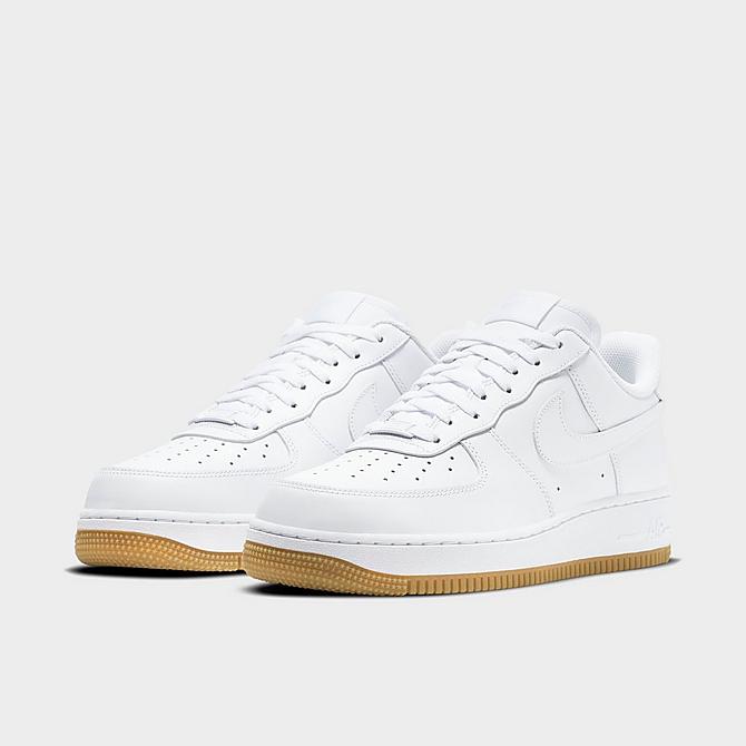 Three Quarter view of Men's Nike Air Force 1 '07 Gum Casual Shoes in White/White/Gum Light Brown Click to zoom