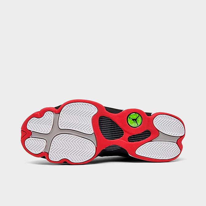 Bottom view of Big Kids' Air Jordan Retro 13 Basketball Shoes in Black/True Red/White Click to zoom