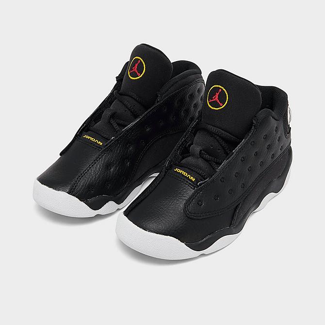 Three Quarter view of Kids' Toddler Air Jordan Retro 13 Basketball Shoes in Black/True Red/White Click to zoom