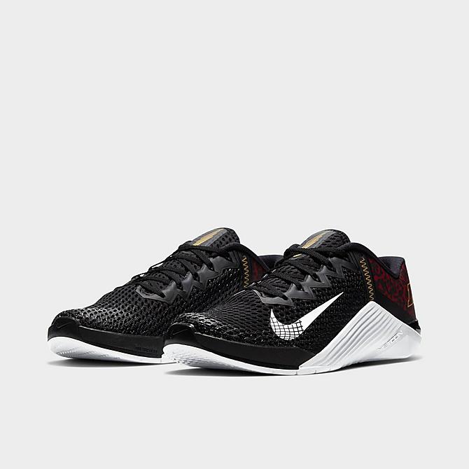 Three Quarter view of Men's Nike Metcon 6 Training Shoes in Black/Solar Flare/Dark Cayenne/White Click to zoom