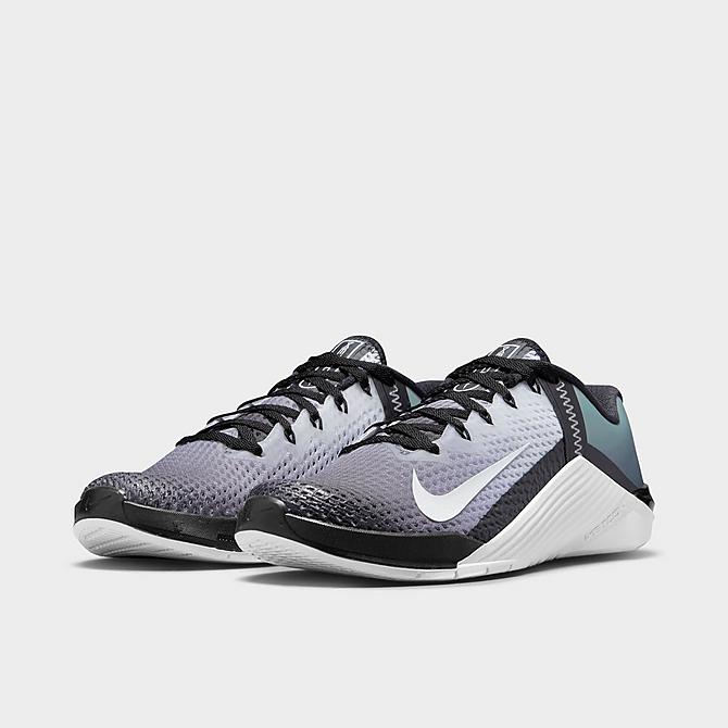 Three Quarter view of Women's Nike Metcon 6 Training Shoes in Black/White Click to zoom
