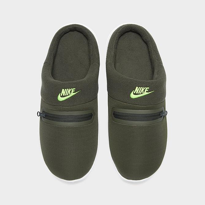 Back view of Men's Nike Burrow Slippers in Cargo Khaki/Sequoia/Summit White/Volt Click to zoom