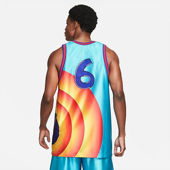 [angle] view of Men's Nike LeBron x Space Jam: A New Legacy Tune Squad Dri-FIT Basketball Jersey in Light Blue Fury/Concord/University Gold Click to zoom