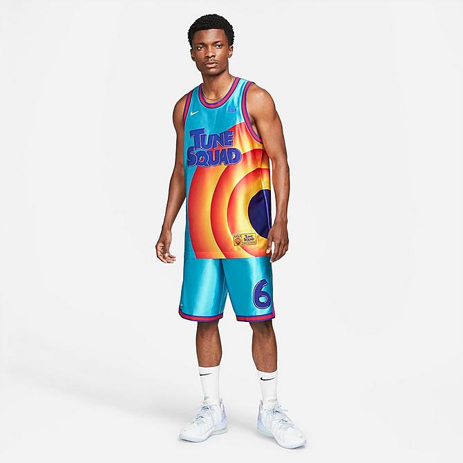 Back Left view of Men's Nike LeBron x Space Jam: A New Legacy Tune Squad Dri-FIT Basketball Shorts in Light Blue Fury/Concord/University Red/University Gold Click to zoom