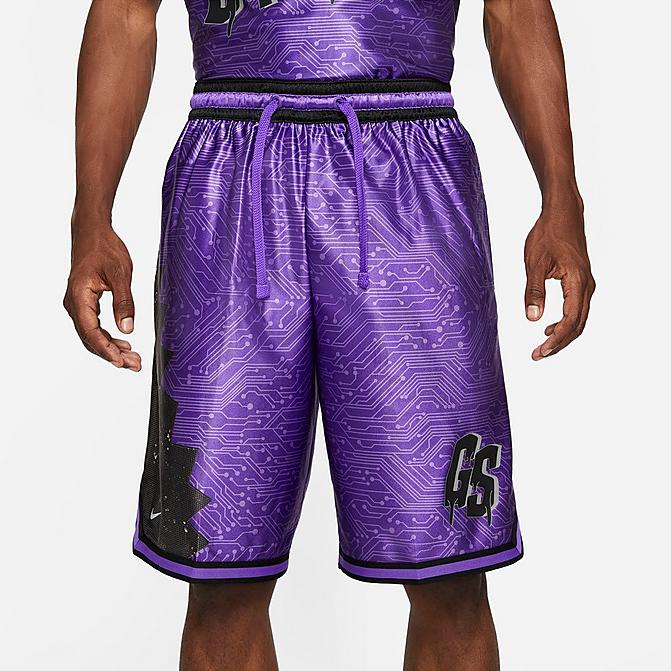 Front view of Men's Nike LeBron x Space Jam: A New Legacy Goon Squad Dri-FIT Basketball Shorts in Hyper Grape/Black/Wolf Grey Click to zoom