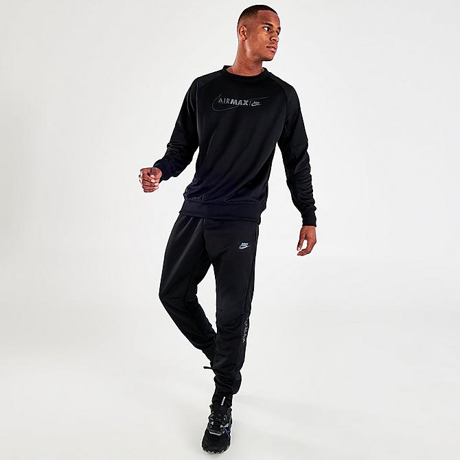 Front Three Quarter view of Men's Nike Air Max Pullover Sweatshirt in Black/Black/Black Click to zoom
