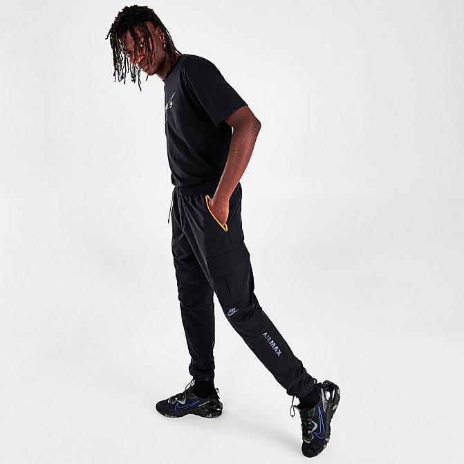 Front view of Men's Nike Sportswear Air Max Woven Cargo Jogger Pants in Black/Black/Black Click to zoom
