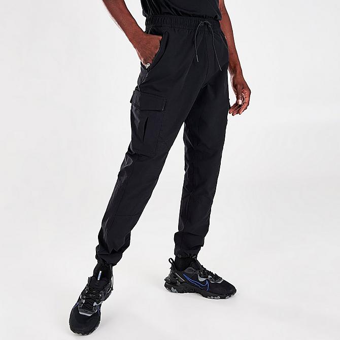 Back Left view of Men's Nike Sportswear Air Max Woven Cargo Jogger Pants in Black/Black/Black Click to zoom