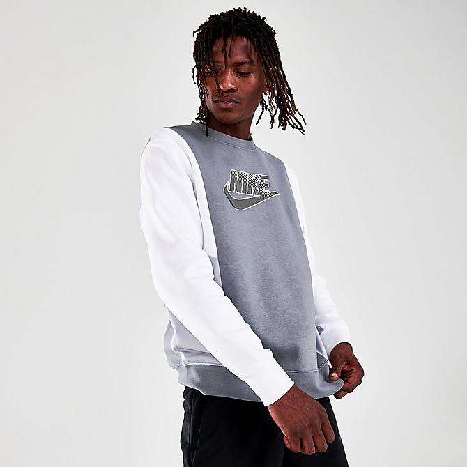 Back Left view of Men's Nike Sportswear Hybrid Fleece Pullover Sweatshirt in Cool Grey/White/Wolf Grey Click to zoom