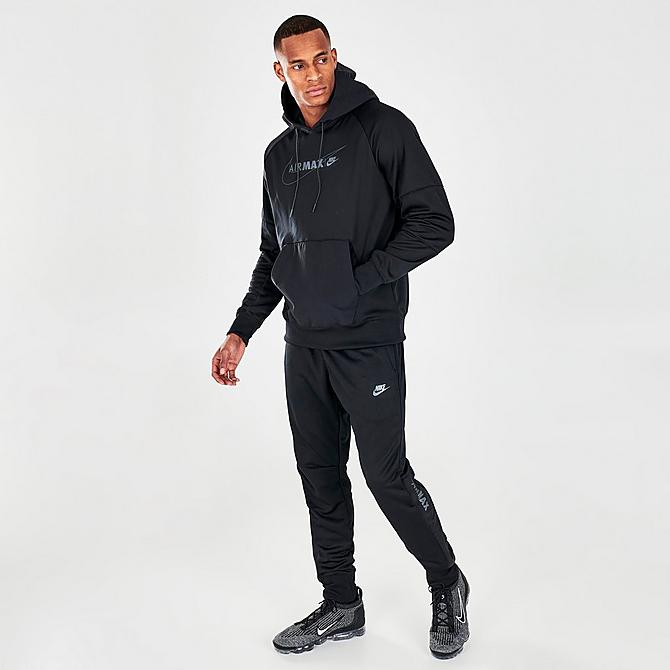 Front Three Quarter view of Men's Nike Sportswear Air Max Fleece Pullover Hoodie in Black/Black/Black Click to zoom